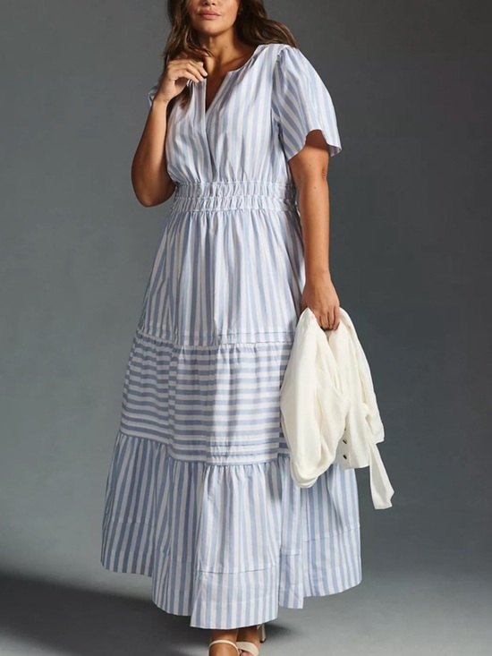 Anthropologie Dresses & Skirts - By Anthropologie The Somerset Maxi Dress- Blue & White Striped Tiered Maxi Dress